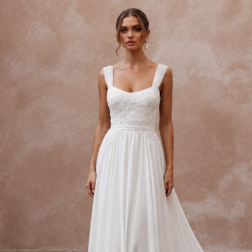 Simple Chiffon Bridal Gown for a Small Beach Wedding