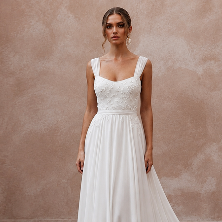 Simple Chiffon Bridal Gown for a Small Beach Wedding
