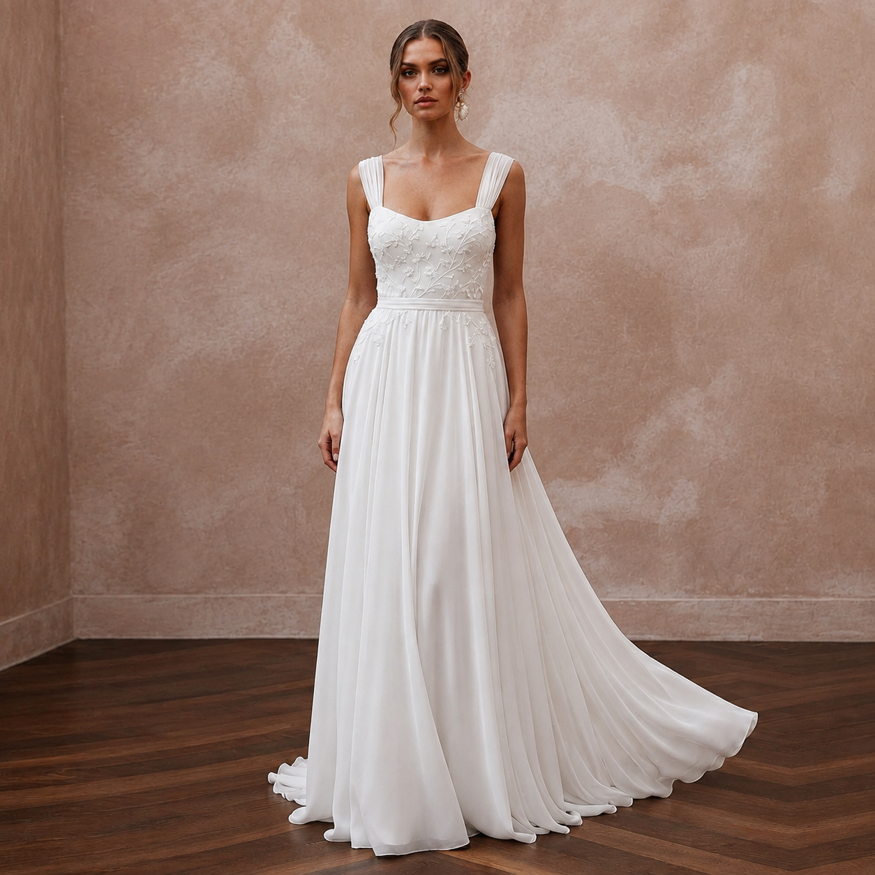 Simple Chiffon Bridal Gown for a Small Beach Wedding