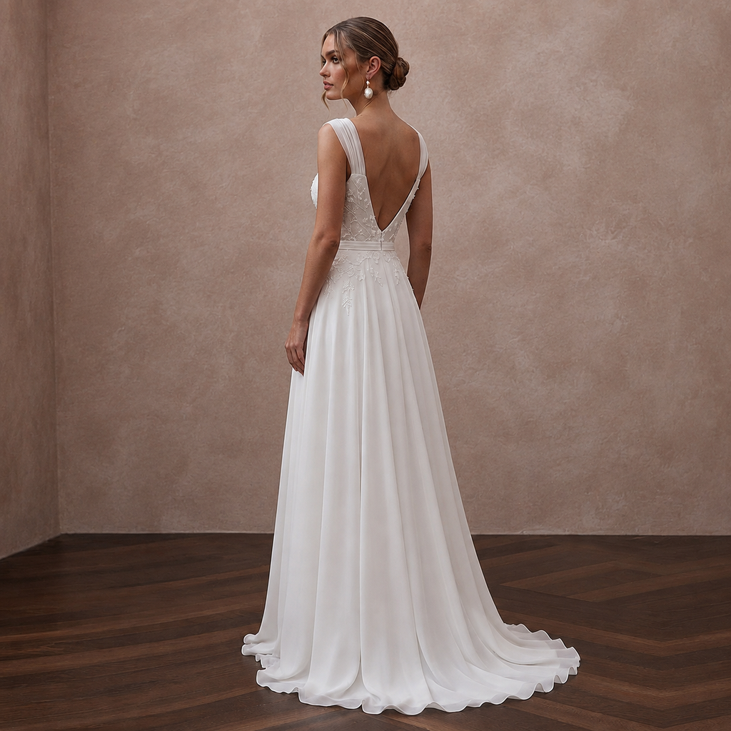 Simple Chiffon Bridal Gown for a Small Beach Wedding