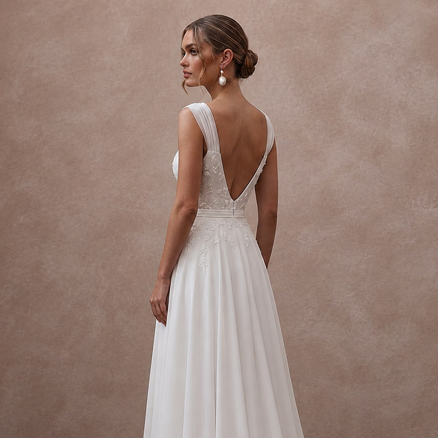 Simple Chiffon Bridal Gown for a Small Beach Wedding - Apparel & Accessories > Clothing > Wedding & Bridal Party Dresses > Wedding Dresses - Mignonette Bridal