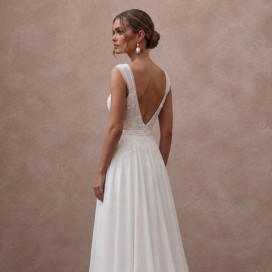 Simple Chiffon Bridal Gown for a Small Beach Wedding
