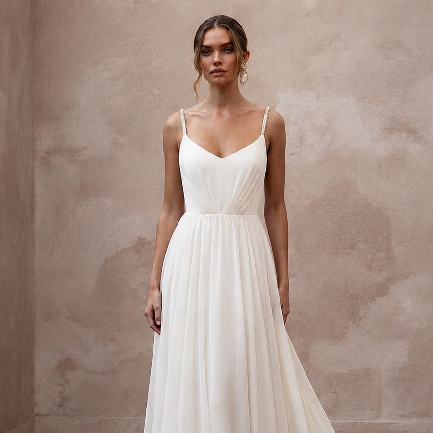 Simple Chiffon Wedding Dress for a Beach Wedding