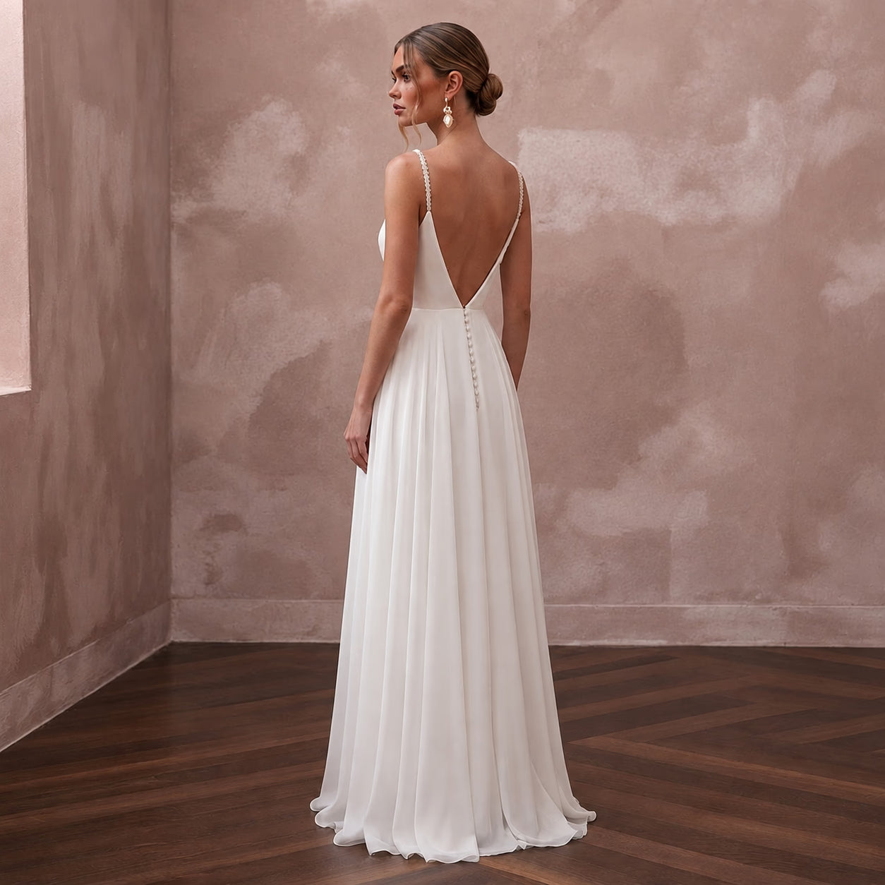 Simple Chiffon Wedding Dress for a Beach Wedding