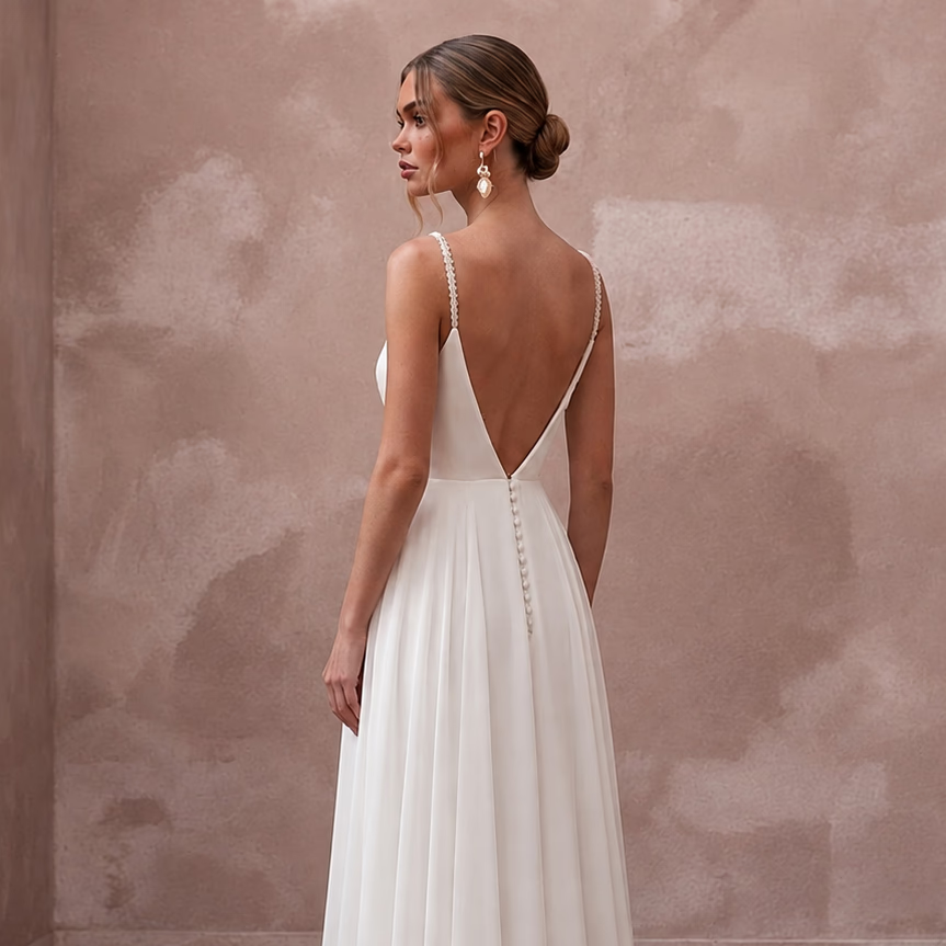 Simple Chiffon Wedding Dress for a Beach Wedding