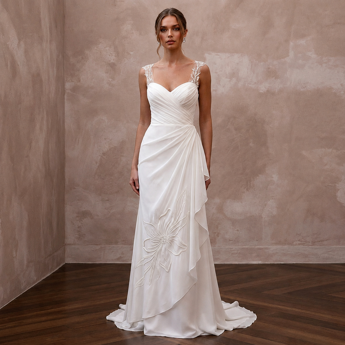 Simple Chiffon Wedding Gown for a City Hall Wedding