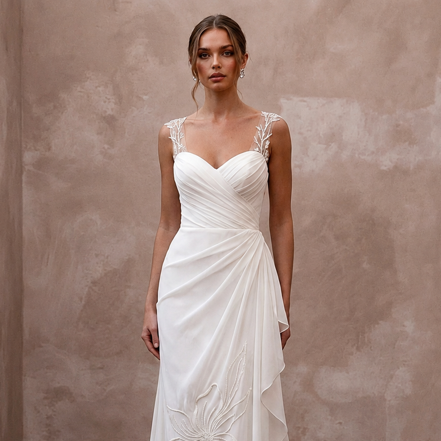 Simple Chiffon Wedding Gown for a City Hall Wedding