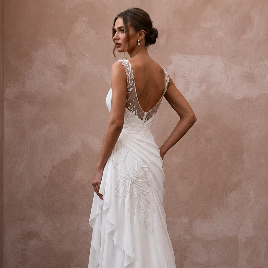 Simple Chiffon Wedding Gown for a City Hall Wedding