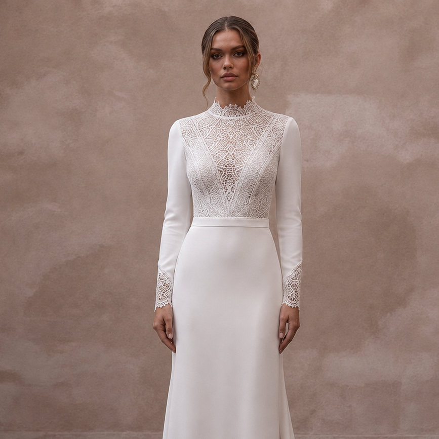 Simple Crepe Bridal Dress for a Mountain Elopement