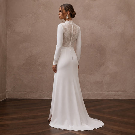 Simple Crepe Bridal Dress for a Mountain Elopement - Apparel & Accessories > Clothing > Wedding & Bridal Party Dresses > Wedding Dresses - Mignonette Bridal