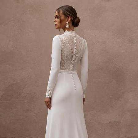 Simple Crepe Bridal Dress for a Mountain Elopement - Apparel & Accessories > Clothing > Wedding & Bridal Party Dresses > Wedding Dresses - Mignonette Bridal