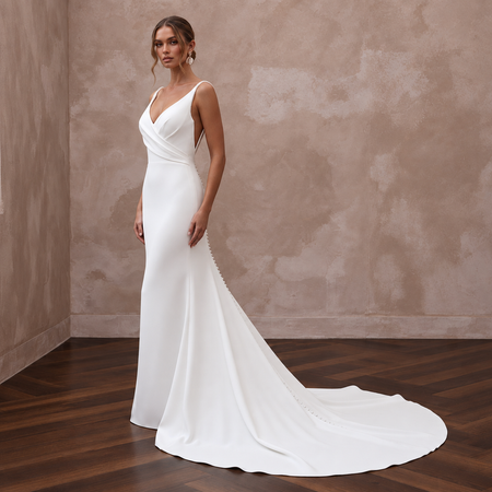 Simple Crepe Bridal Dress with Cathedral Train