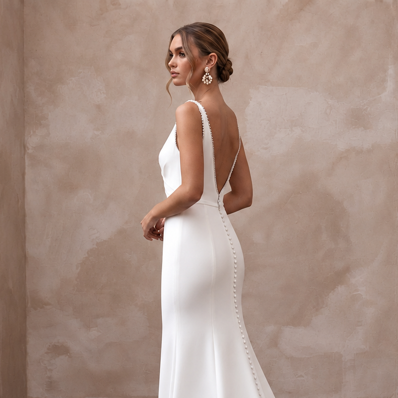 Simple Crepe Bridal Dress with Cathedral Train