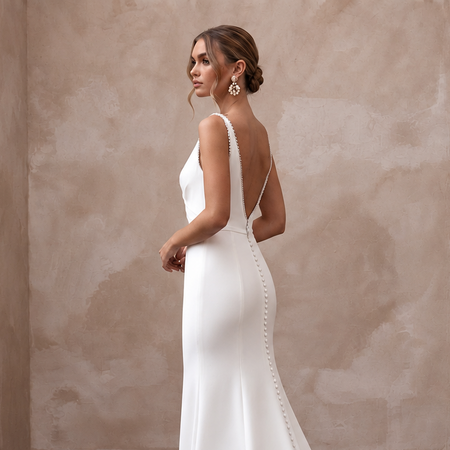 Simple Crepe Bridal Dress with Cathedral Train