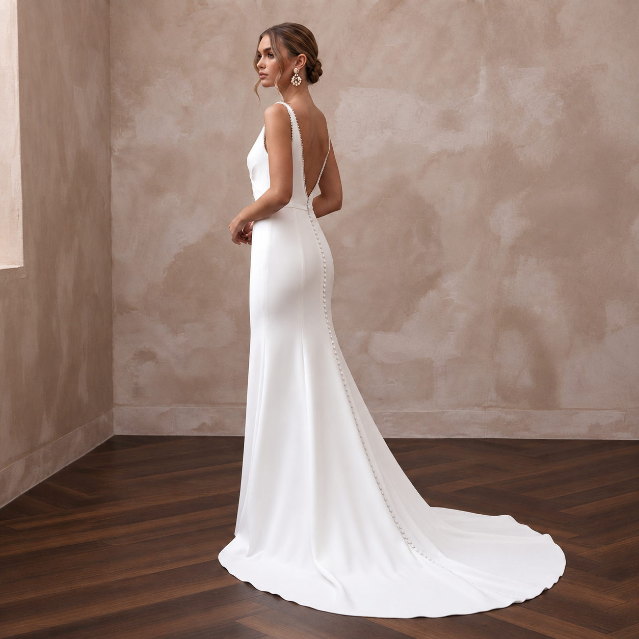 Simple Crepe Bridal Dress with Cathedral Train