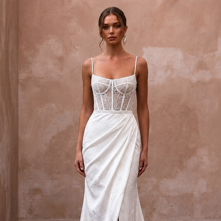 Simple Crepe Mermaid Wedding Dress for a Civil Wedding - Apparel & Accessories > Clothing > Wedding & Bridal Party Dresses > Wedding Dresses - Mignonette Bridal