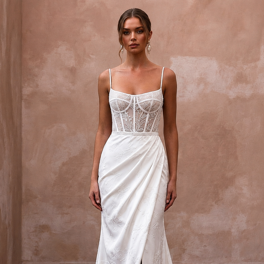 Simple Crepe Mermaid Wedding Dress for a Civil Wedding - Apparel & Accessories > Clothing > Wedding & Bridal Party Dresses > Wedding Dresses - Mignonette Bridal