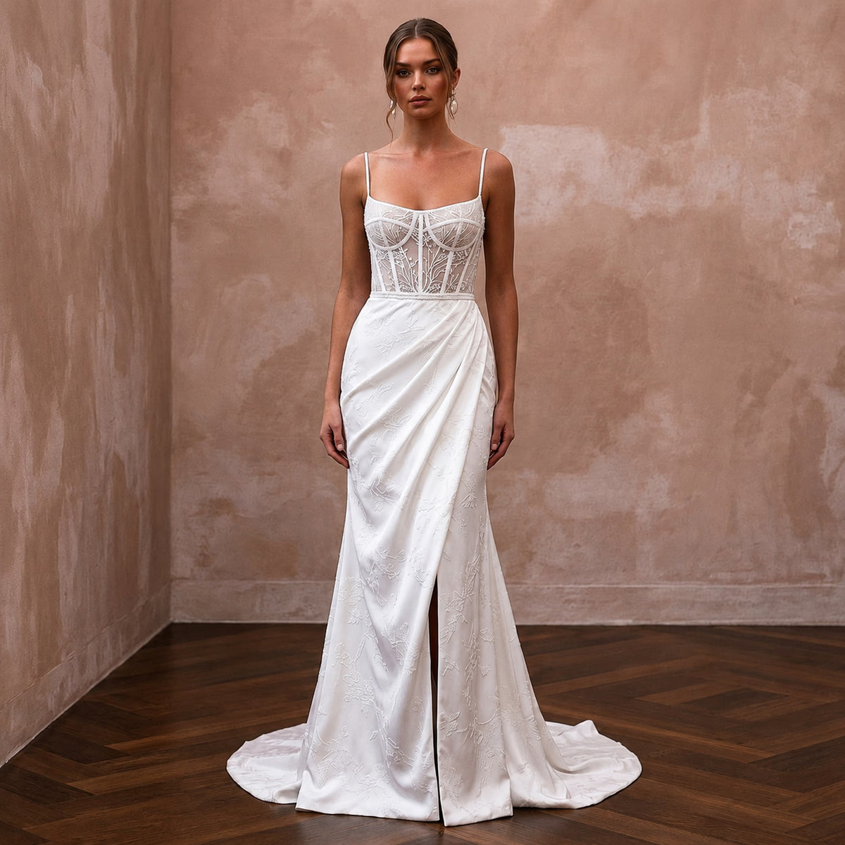 Simple Crepe Mermaid Wedding Dress for a Civil Wedding - Apparel & Accessories > Clothing > Wedding & Bridal Party Dresses > Wedding Dresses - Mignonette Bridal Main image