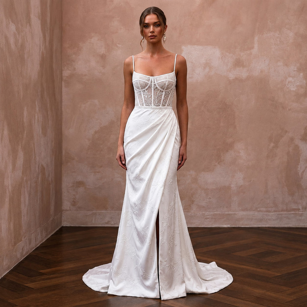 Simple Crepe Mermaid Wedding Dress for a Civil Wedding - Apparel & Accessories > Clothing > Wedding & Bridal Party Dresses > Wedding Dresses - Mignonette Bridal