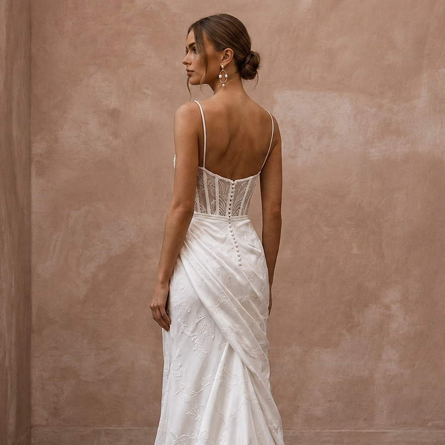 Simple Crepe Mermaid Wedding Dress for a Civil Wedding - Apparel & Accessories > Clothing > Wedding & Bridal Party Dresses > Wedding Dresses - Mignonette Bridal