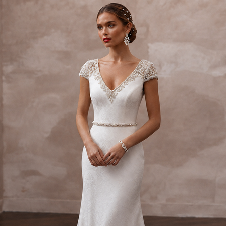 Simple Crepe Sheath Wedding Dress for a Civil Wedding - Apparel & Accessories > Clothing > Wedding & Bridal Party Dresses > Wedding Dresses - Mignonette Bridal