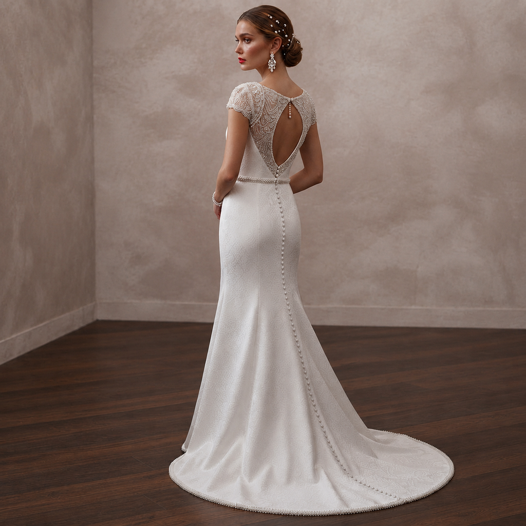 Simple Crepe Sheath Wedding Dress for a Civil Wedding - Apparel & Accessories > Clothing > Wedding & Bridal Party Dresses > Wedding Dresses - Mignonette Bridal