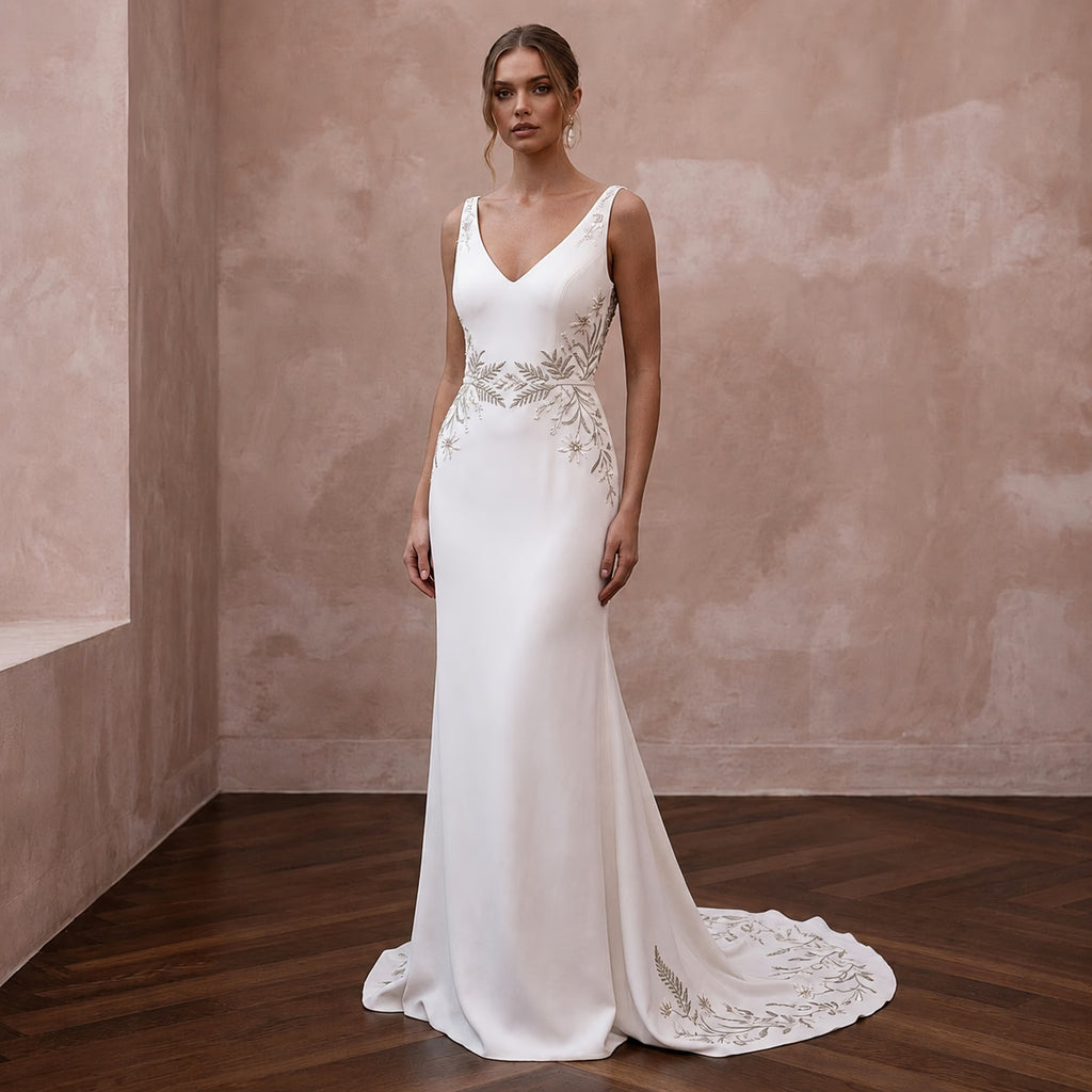 Simple Crepe Wedding Gown for a Mountain Elopement