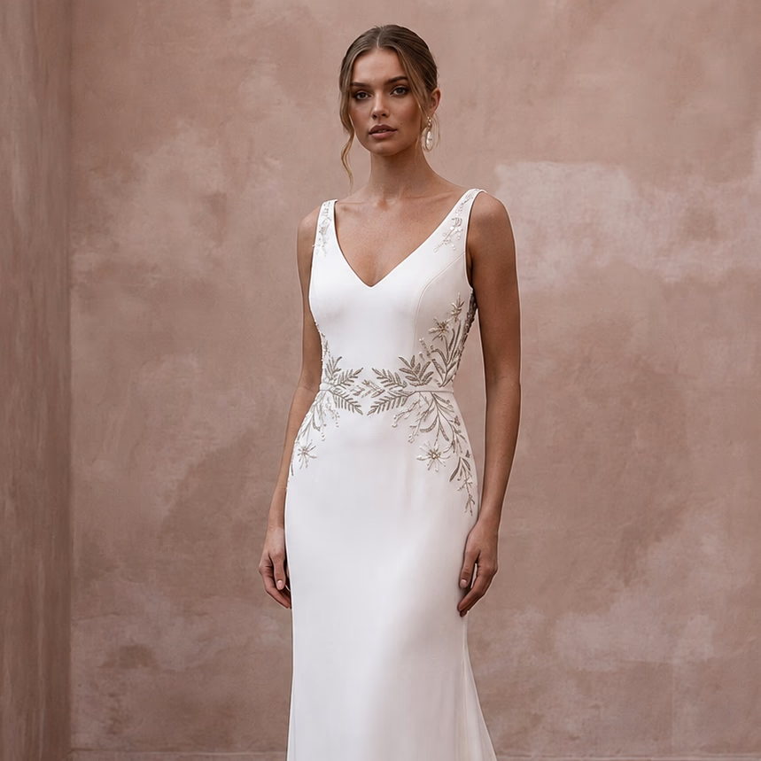 Simple Crepe Wedding Gown for a Mountain Elopement