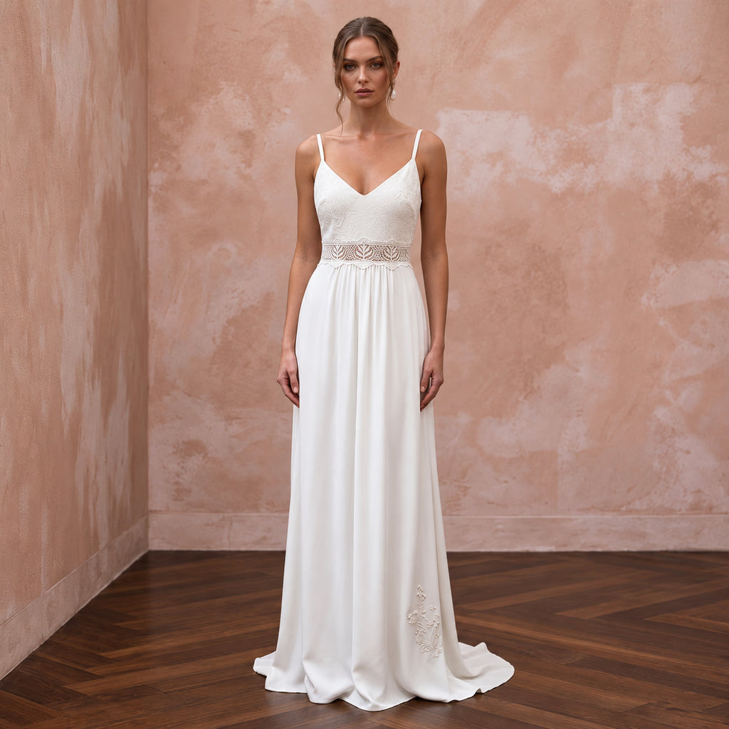 Simple Ivory Tencel Lyocell Boho Bridal Slip for City Elopement