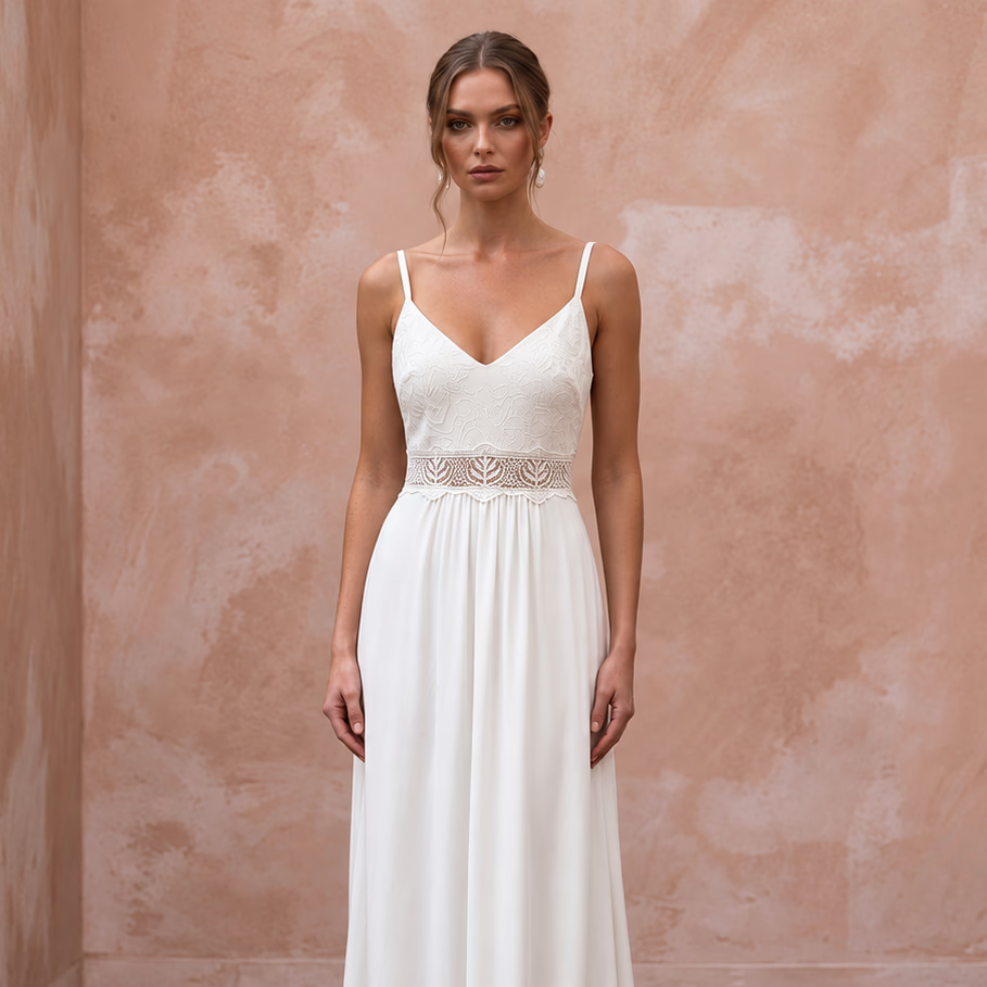 Simple Ivory Tencel Lyocell Boho Bridal Slip for City Elopement
