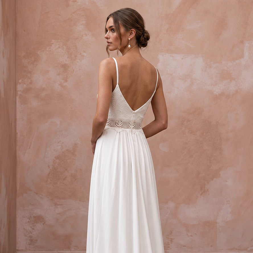 Simple Ivory Tencel Lyocell Boho Bridal Slip for City Elopement