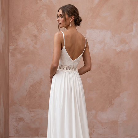 Simple Ivory Tencel Lyocell Boho Bridal Slip for City Elopement