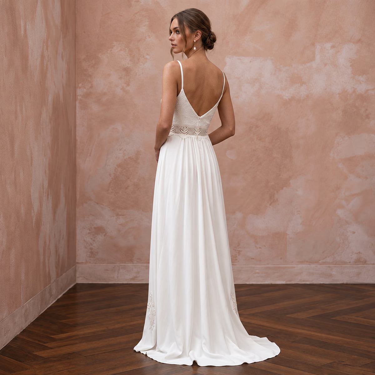 Simple Ivory Tencel Lyocell Boho Bridal Slip for City Elopement