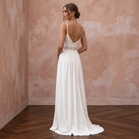 Simple Ivory Tencel Lyocell Boho Bridal Slip for City Elopement