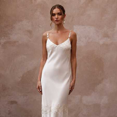 Simple Ivory Tencel Lyocell Boho Slip for City Elopement - Apparel & Accessories > Clothing > Wedding & Bridal Party Dresses > Wedding Dresses - Mignonette Bridal