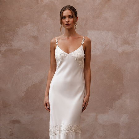 Simple Ivory Tencel Lyocell Boho Slip for City Elopement