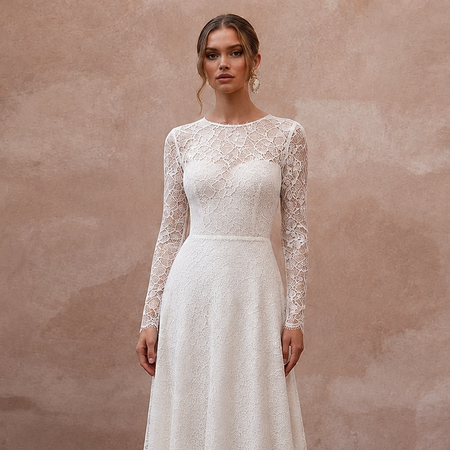 Simple Lace A-Line Bridal Gown with Long Sleeves