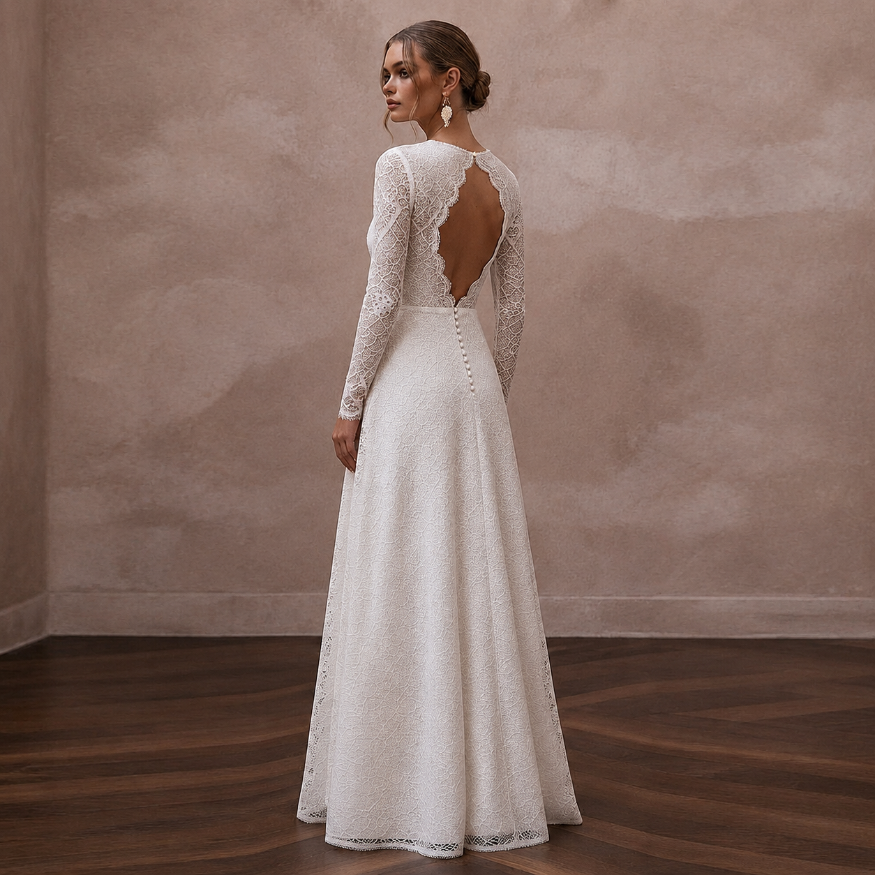 Simple Lace A-Line Bridal Gown with Long Sleeves