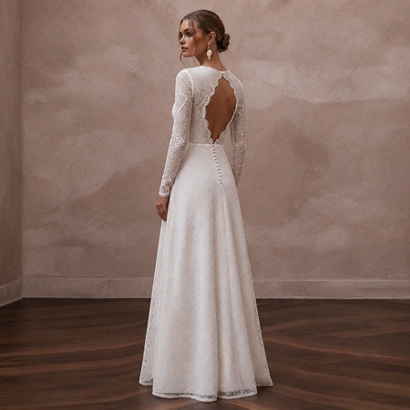 Simple Lace A-Line Bridal Gown with Long Sleeves