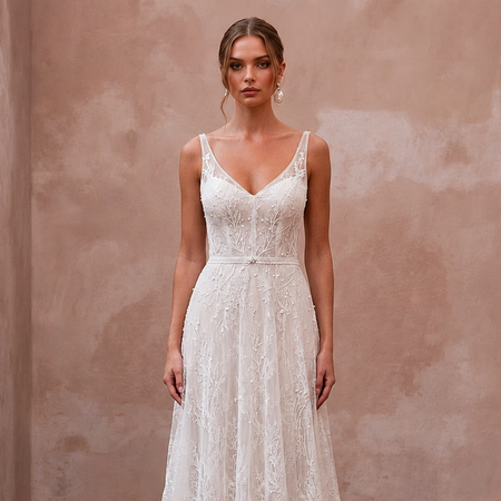 Simple Lace Bridal Gown for a Beach Wedding