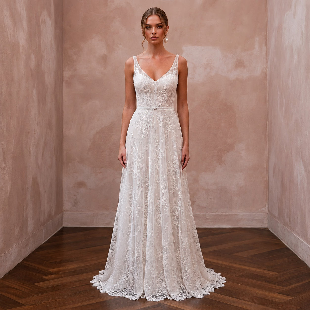 Simple Lace Bridal Gown for a Beach Wedding