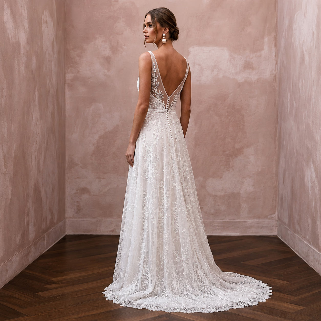 Simple Lace Bridal Gown for a Beach Wedding