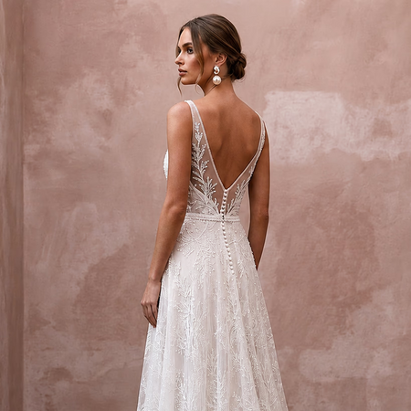 Simple Lace Bridal Gown for a Beach Wedding