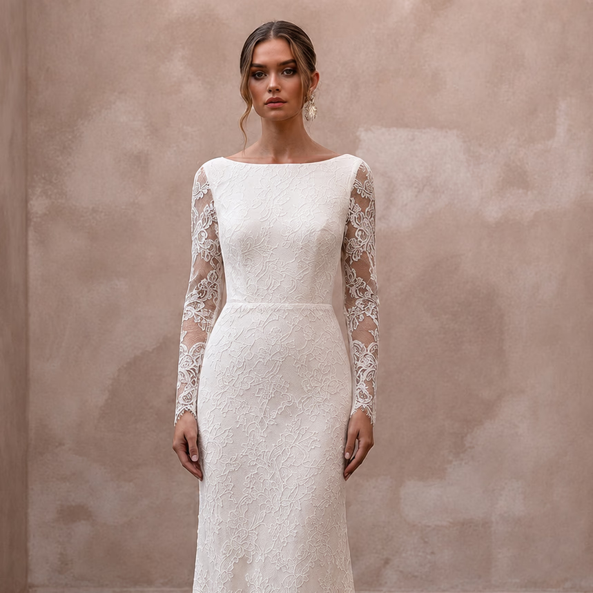 Simple Lace Bridal Gown for a Civil Wedding