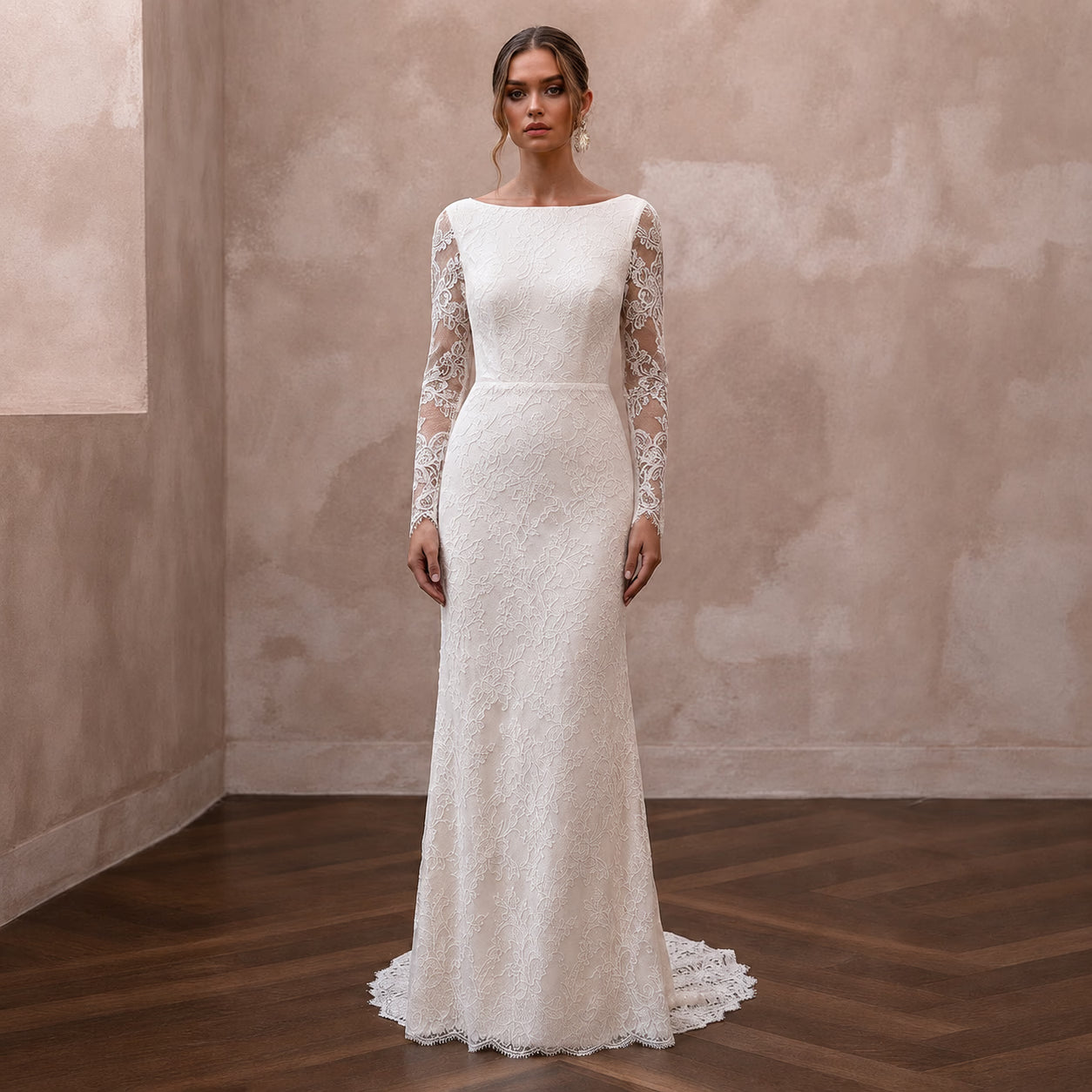 Simple Lace Bridal Gown for a Civil Wedding