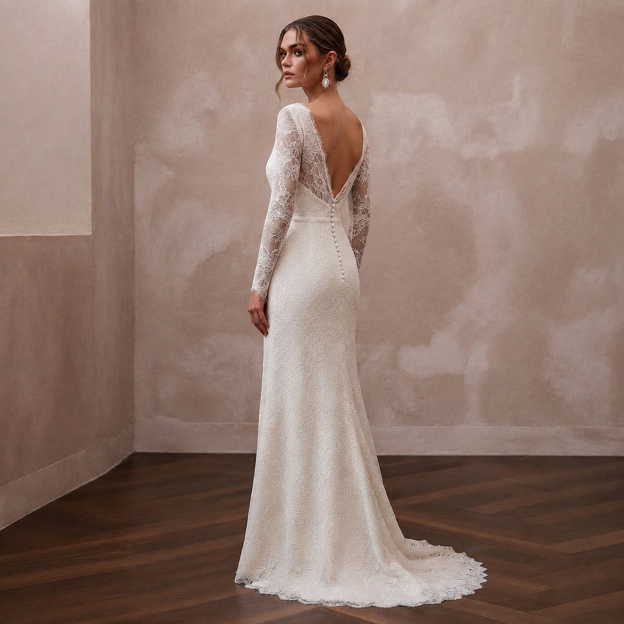 Simple Lace Bridal Gown for a Civil Wedding