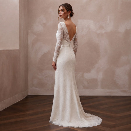 Simple Lace Bridal Gown for a Civil Wedding