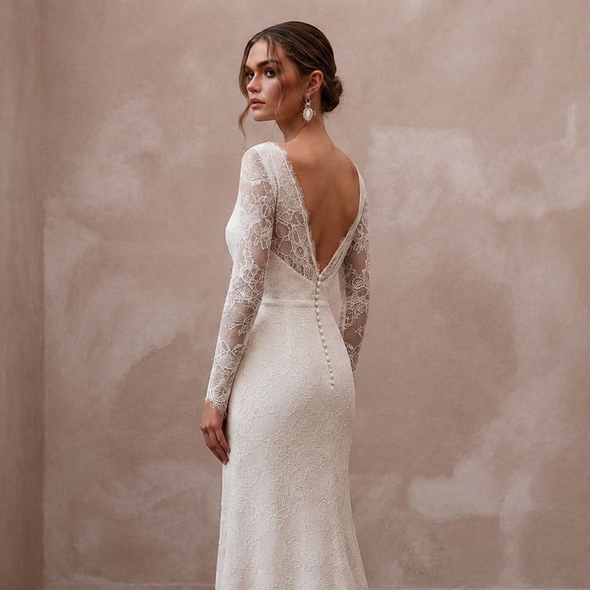 Simple Lace Bridal Gown for a Civil Wedding
