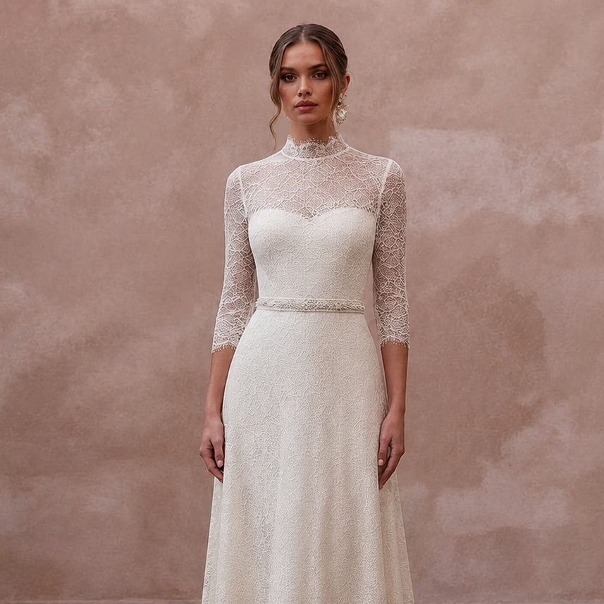 Simple Lace Wedding Dress for a Second Wedding