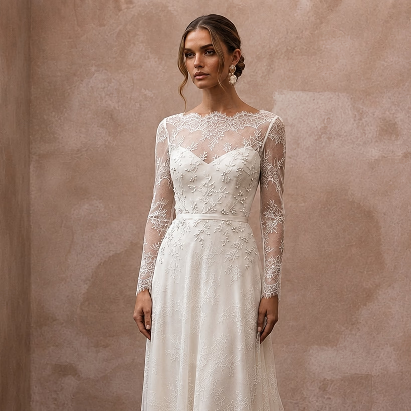 Simple Lace Wedding Dress for an Intimate Elopement Ceremony